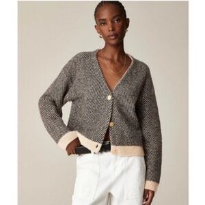 J.Crew XS Jacquard V-neck Lady Jacket Sweater In Heather Walnut Tan NWOT